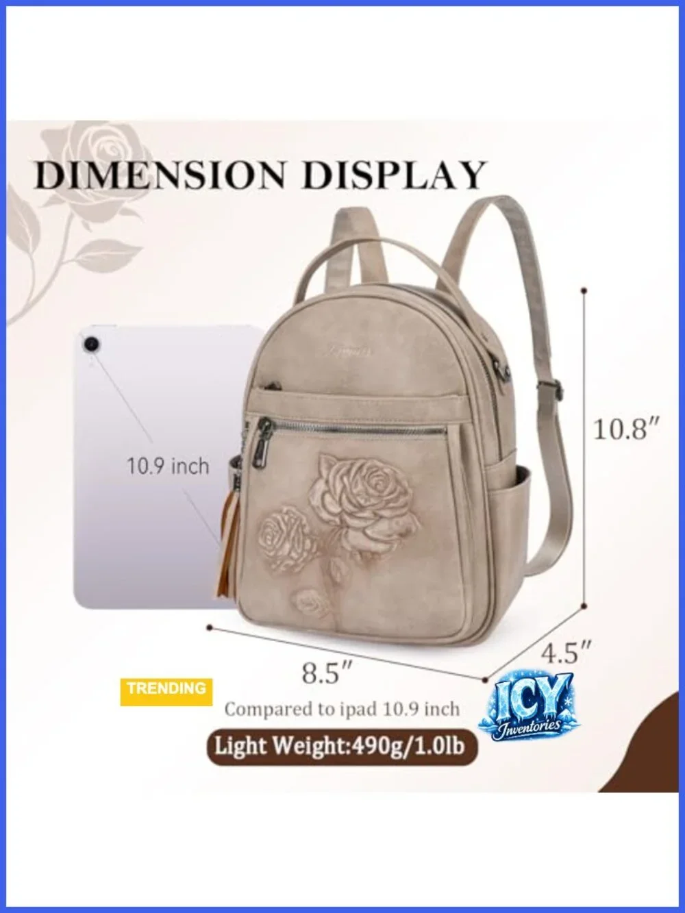 Women's Vegan Leather Mini Backpack Purse with Floral Design, Water-Resistant